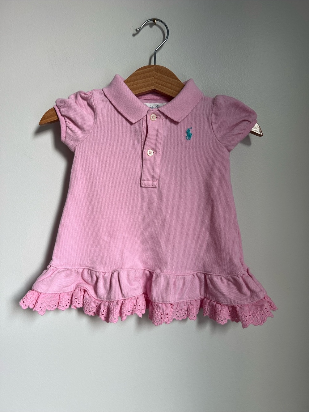 Ralph Lauren | 100% Cotton Soft Pink Baby Polo Dress Ruffle Hem #300126017 Sz 6M